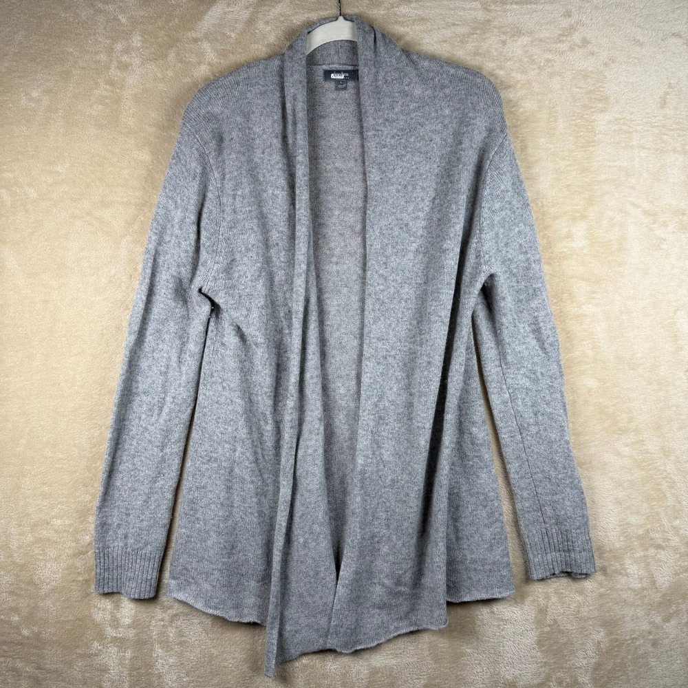 Neiman Marcus Cashmere Gray Open Front‎ Cardigan Sweater Large Luxury *Flaw*